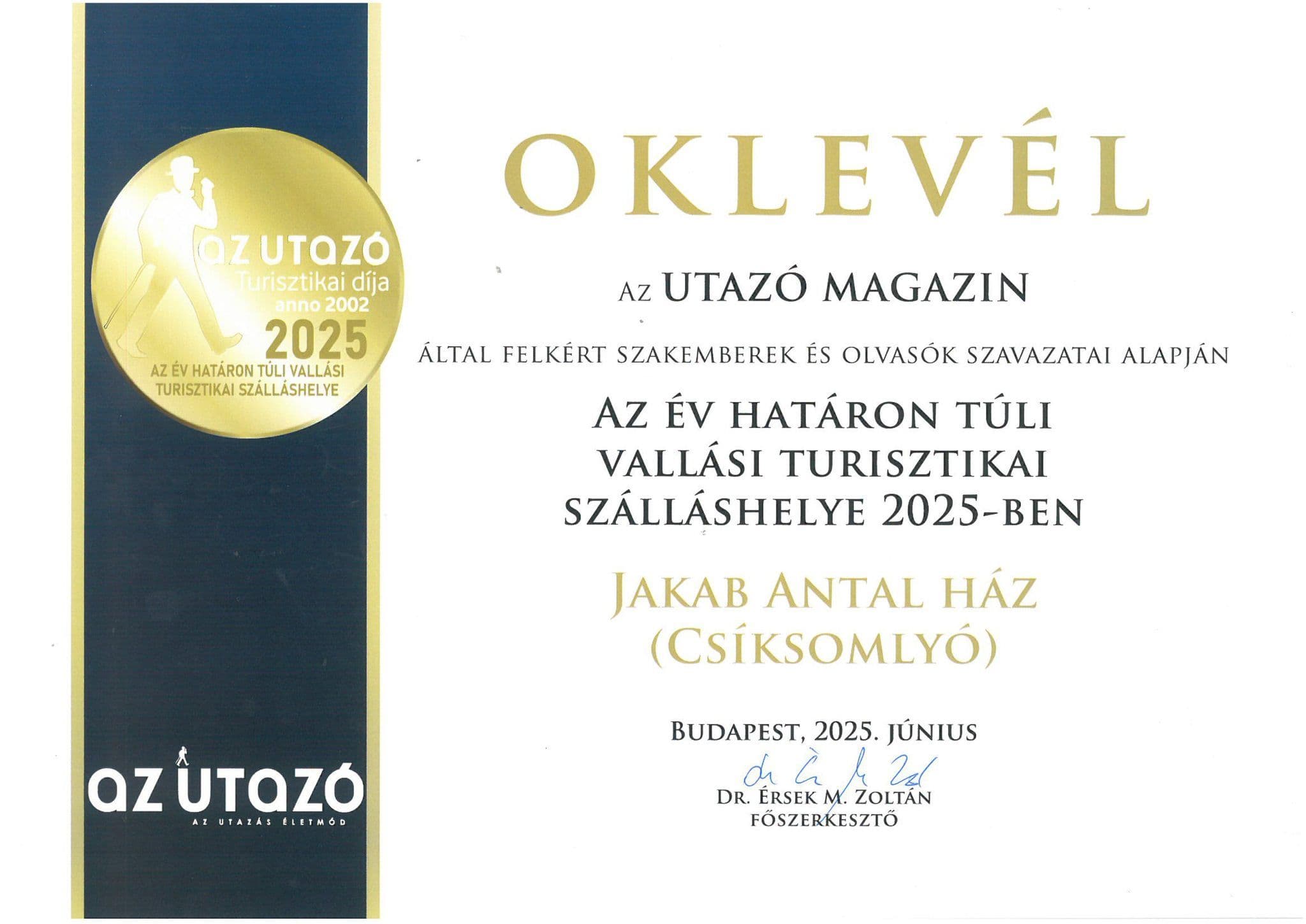 Elismerés a Jakab Antal Háznak